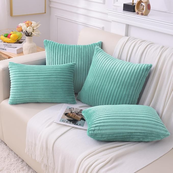 Simmore Decorative Fall Throw Pillow Covers 12x20 Set of 2, Soft Plush Flannel Double-Sided Fluffy Rectangle Pillow Covers for Couch Sofa Living Room, Aqua Haze