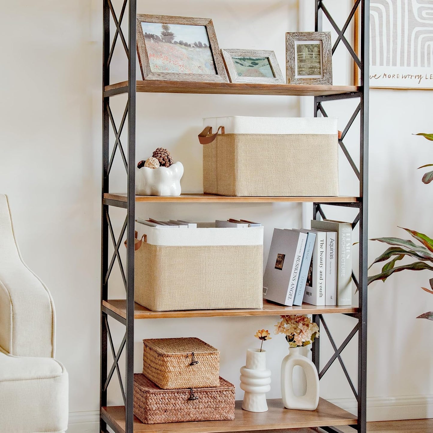 GRANNY SAYS Storage Baskets for Shelves, Closet Organizer Bins, Clothes Storage Bins with Metal Frame, Extra Large Baskets for Organizing and Storage, Collapsible, Khaki, 2-Pack