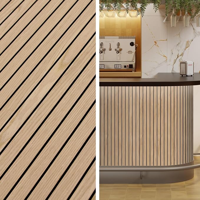 4-Piece Wood Slat Wall Panel for Interior Wall Decor Noise Cancelling 47.2" x 23.6" Peel and Stick Acoustic Decorative 3D Sound Absorbing Wall Paneling, Natural Oak