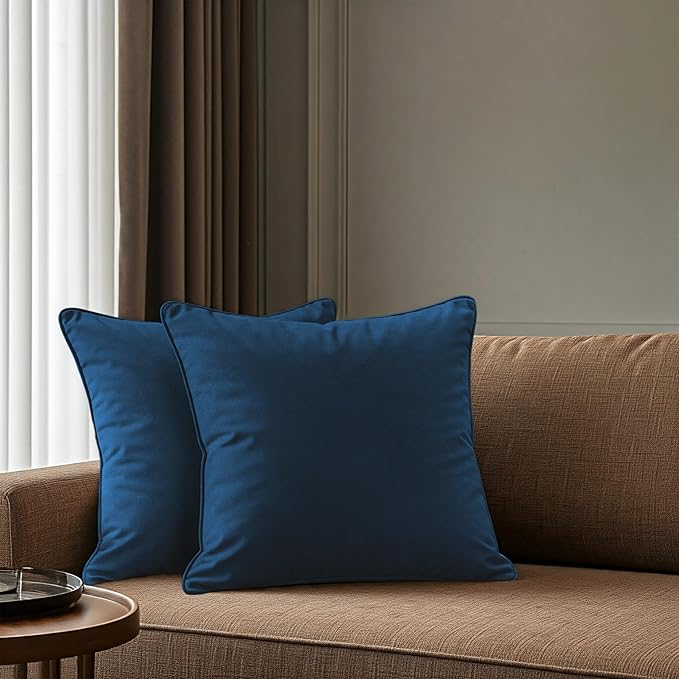 A1HC Set of 2 Luxurious Fine Soft Velvet Throw Pillow Covers Only, for Sofas, Beds, Vibrant Colors and Hidden Zipper. Enhance Your Living Space with Decorative Couch Pillow 18"x18", Royal Blue