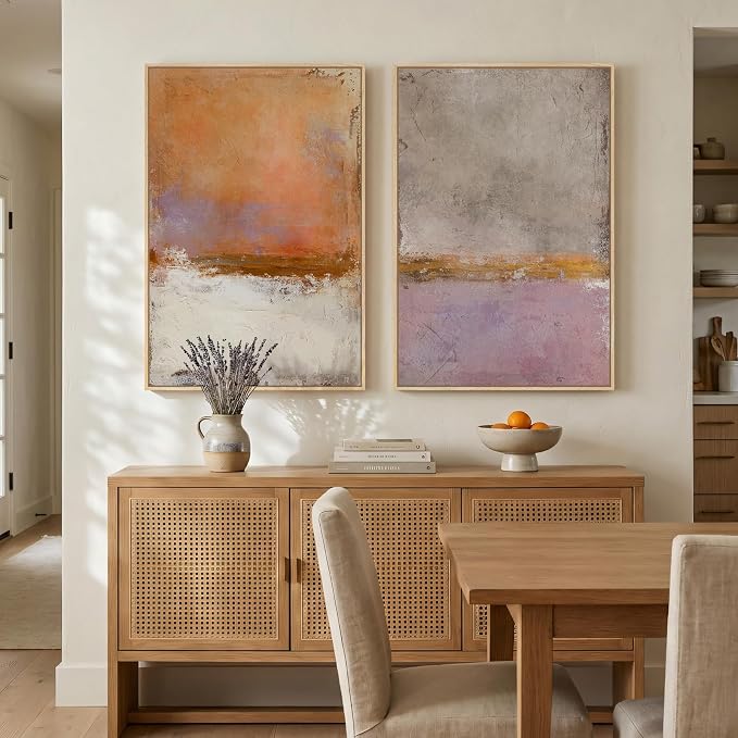 Large Framed Abstract Wall Art for Living Room, Set of 2 Orange Purple Colorful Print Canvas Artwork for Walls, Modern Minimalist Painting Pictures for Bedroom Hallway Office Wall Decor 24x36 Inch