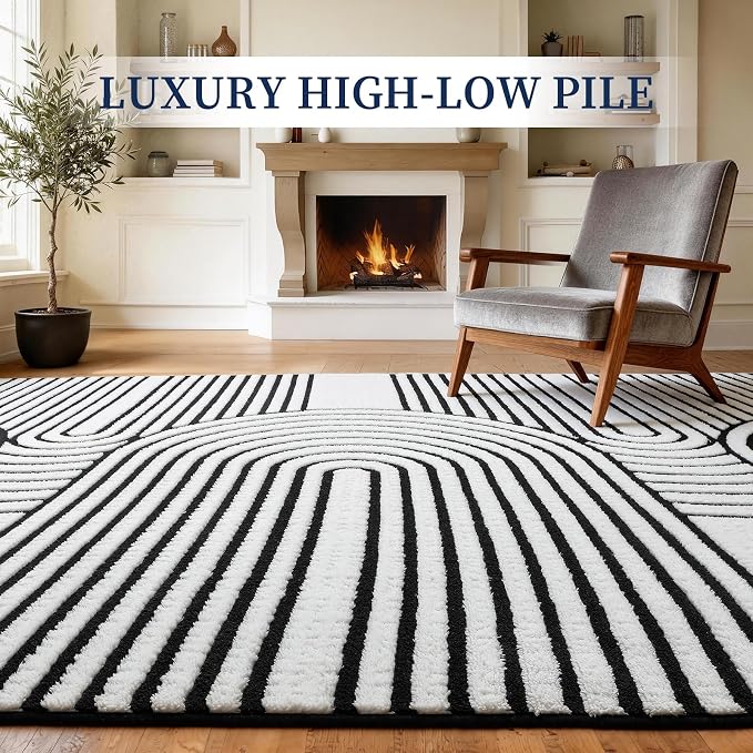 YIHOUSE 6×9 Ft Plush Soft Area Rugs, Washable Modern Black and White Arch Knot Rug, Non-Slip Non-Shedding Geometric Carpet for Living Room, Bedroom, Dining Room, Nursery, Home Decor