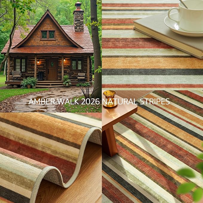 jinchan 2x3 Striped Rug for Entryway Washable Kitchen Rug Small Mat Non Slip Indoor Doormat Lightweight Low-Profile Decor Throw Carpet for Entrance Bathroom Laundry Room, Caramel Dusk