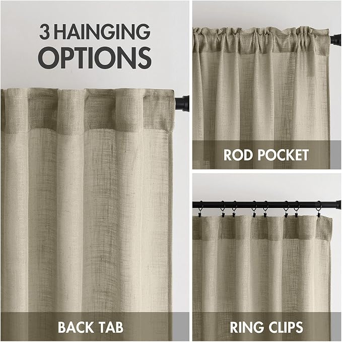 MIULEE Oatmeal Linen Curtains 84 Inch Length 2 Panels for Bedroom Living Room, Soft Thick Linen Textured Natural Window Drapes Semi Sheer Light Filtering Back Tab Rod Pocket Burlap Look Decor