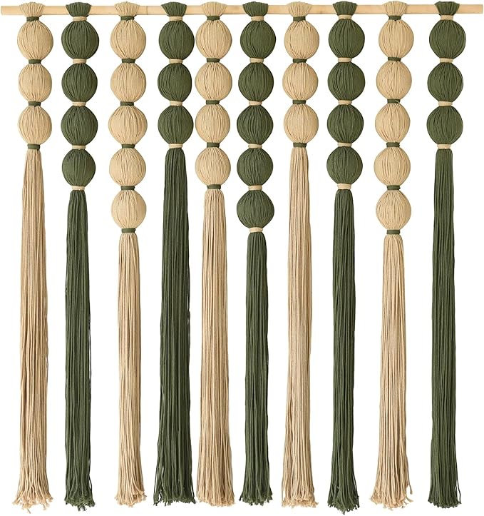 Macrame Wall Hanging Large Boho Wall Decor Natural Green Jute Sphericity Cotton Textile Wall Hanging Geometric Art Fiber Yarn Art Handmade For Living Room Bed Room Apartment Wedding Party 39" Wx39" L