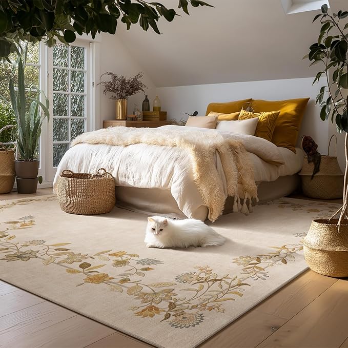 palohom 6x9 Area Rugs for Living Room: Washable Bedroom Rug Stain Resistant Non Slip Low Pile Ultra Soft Faux Wool Lightweight Vintage Print Rugs for Kitchen Dining Room Farmhouse Nursery Home Office
