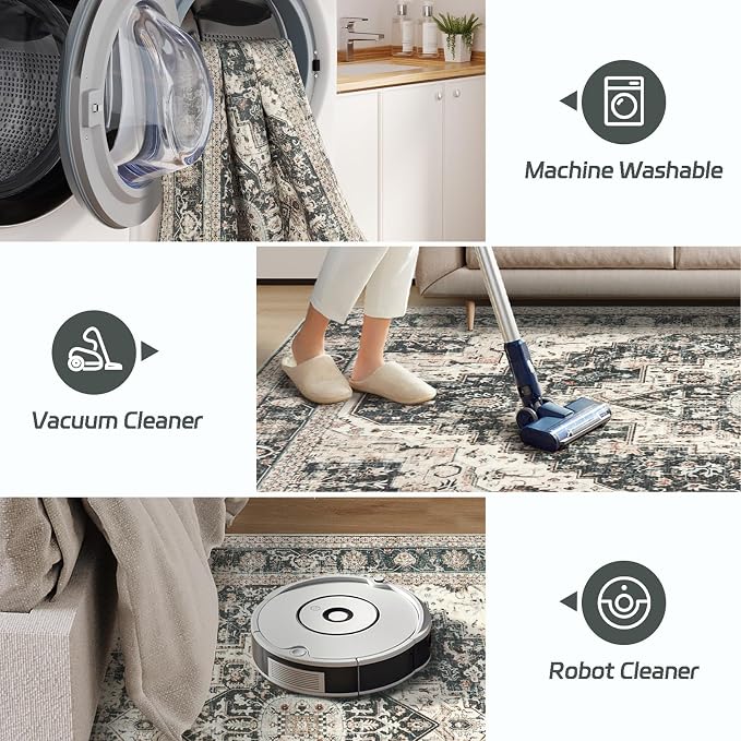Roxstand 5x7 Washable Area Rug, Non Slip Low Pile Rug, Black/Beige | Non-slip Backing,Low Pile Carpet,Stain Resistant, Rugs for Living Room, Bedroom, Dining Room, Office