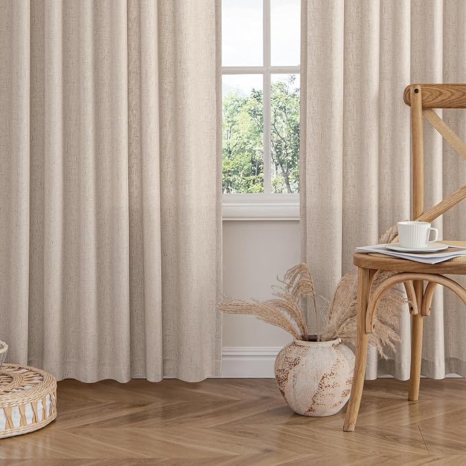 MIULEE Non-See-Through Privacy Linen Curtains 2 Panels, Light Filtering Window Curtains Farn House Textured Back Tab Semi Sheer Drapes for Bedroom Living Room, 52 x 72 Inches Long, Burlywood