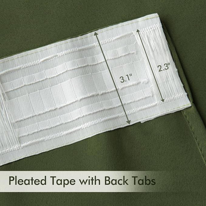 MIULEE Olive Green Back Tab Blackout Curtains 108 Inch Long 2 Panels Set for Bedroom, Rod Pocket/Pinch Pleat Extra Long Thermal Insulated Living Room Darkening Pleated Light Blocking Drapes