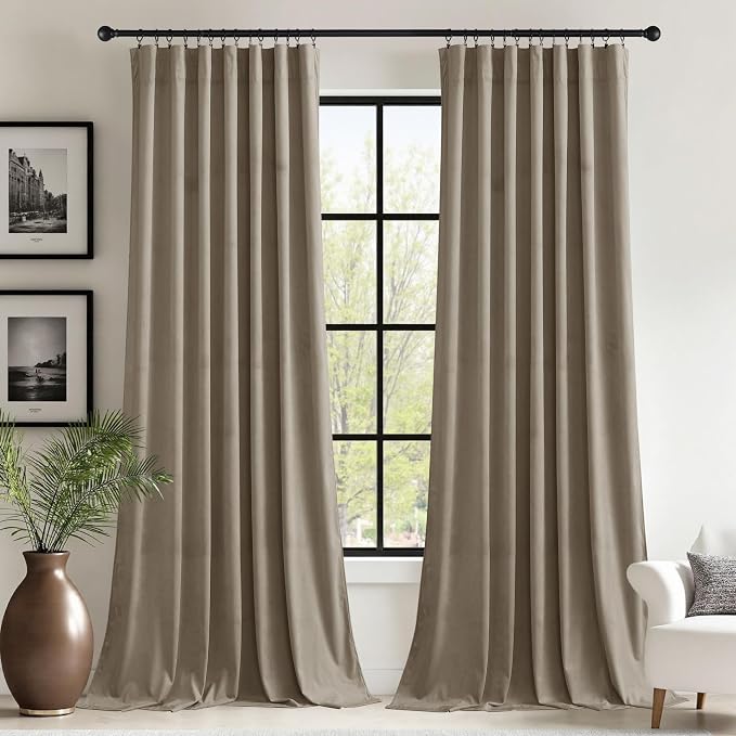 StangH 62 inches Wide Camel Beige Curtains for Living Room, 2 Panels | Privacy & UV Protection Window Drapes, 300GSM Soft Velvet, Thermal Insulated, Home Office, Dining Room, Sliding Door