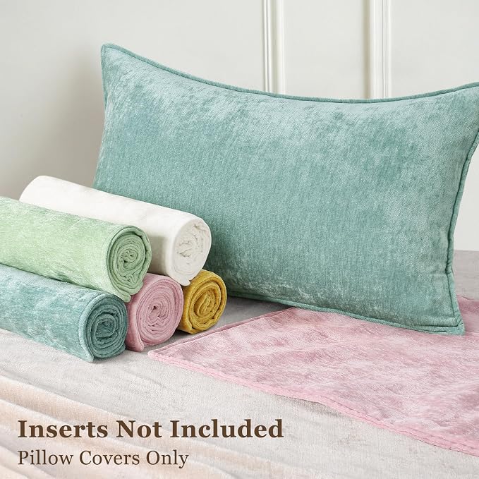 decorUhome Fall Couch Throw Pillow Covers 20x20 Set of 2, Decorative Soft Velvet Modern Cozy Chenille Pillow Cases with Elegant Design for Sofa Bed Living Room Home Decor, Aqua Haze