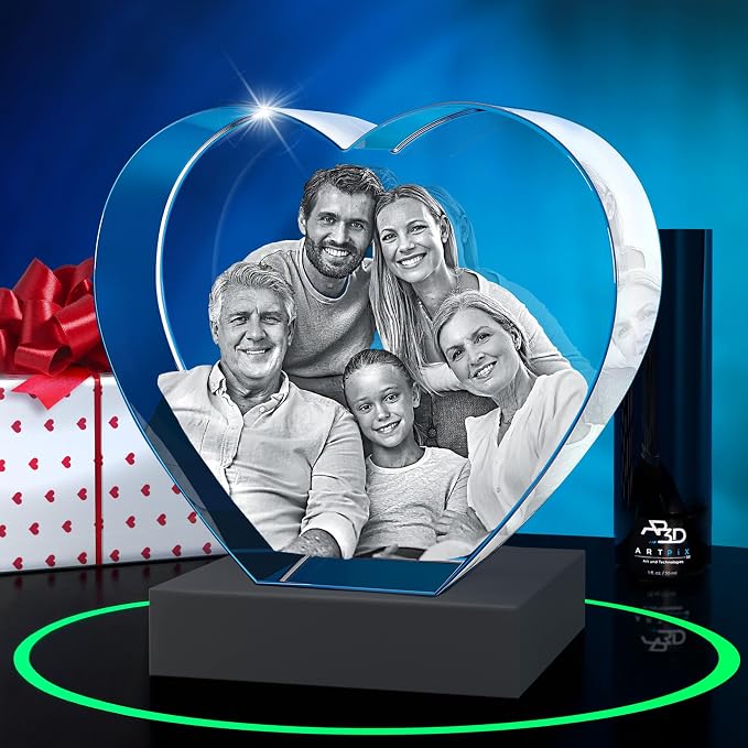 ArtPix 3D Crystal Photo, Personalized Gifts for Women, Wife, Her, Him, Men, Mom, Great Customized Gift With Your Own Photo - Anniversary, Wedding, Birthday - Custom Glass 3D Laser Etched Picture Frame