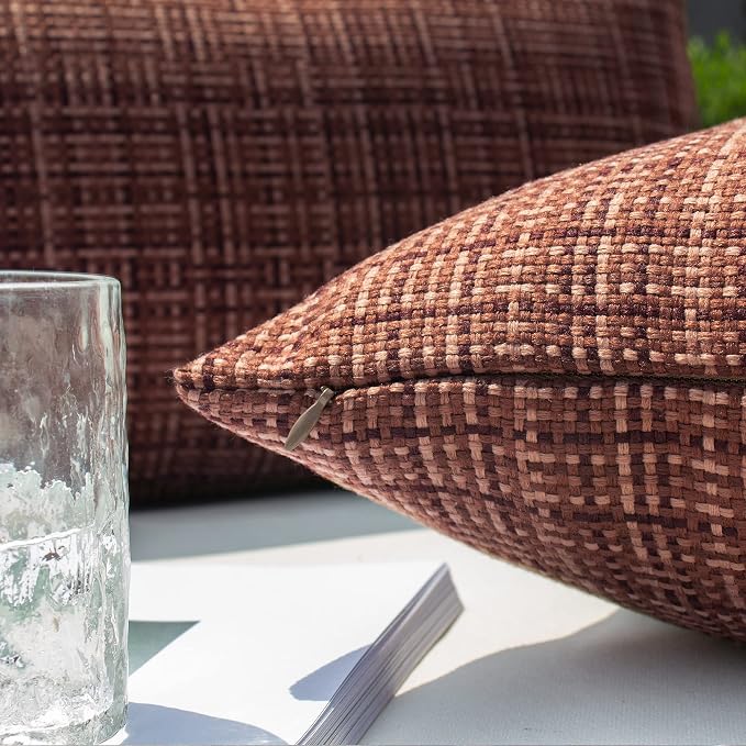 Kevin Textile Outdoor Waterproof Throw Pillow Covers 26x26 Inch Pack of 2 Woven Faux Linen Farmhouse Decorative Euro Shams Water Resistant Cushion Covers for Tent Patio Garden Couch Sofa Coffee