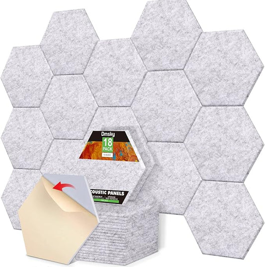 18 Pack Hexagon Acoustic Panels, 12" X 10" X 0.4" High Density Sound Absorbing Panels Soundproof Wall Panels for Home Sound Proof Insulation Beveled Edge Studio Treatment Tiles (Gray)