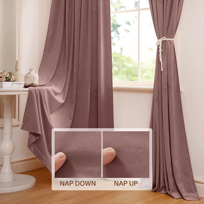 StangH Wild Rose Velvet Curtains - Romantic Room Darkening Thermal Drapes for Living Dining Room, Soft Privacy Bedroom Curtains for Nursery Girls, W52 x L92, 2 Panels
