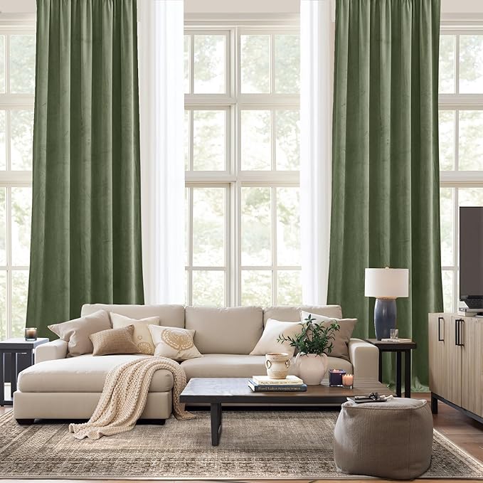 NICETOWN Sage Green Blackout Curtains 72 inches Long 2 Panels (62-inch Wide), Farmhouse and Sleek Velvet Drapes and Curtains for Doorway, Patio Sliding Door, Office, Dorm