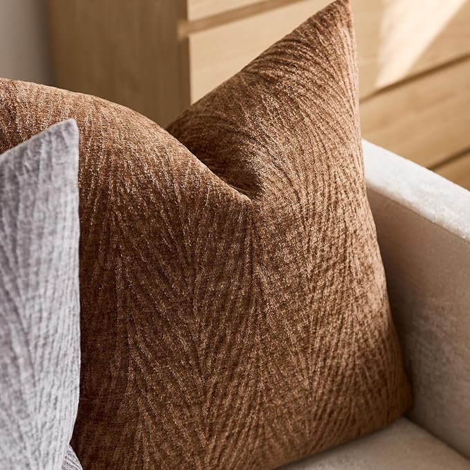 Summer Pillow Covers 16x16 Inch Set of 2, Soft Decorative Throw Pillow Covers with Leaves Texture, Hidden Zipper for Home Sofa Bed Couch (Dark Brown, 16" x 16" (Pack of 2))