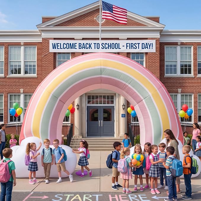 Seenelling 14 FT Boho Rainbow Theme Giant Inflatable Archway Decoration Boho Baby Shower Arch Built-in LED Lights for Bohomian Rainbow Birthday Gender Reveal Baby Shower Wedding Decor