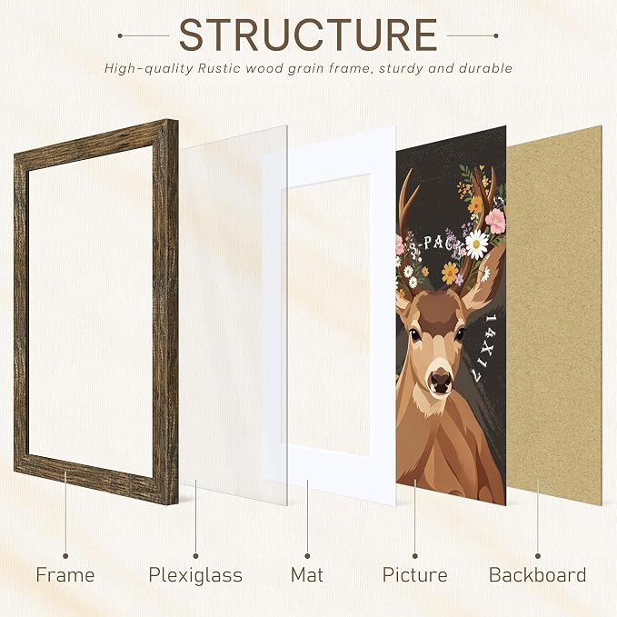 Picrit 14x17 Picture Frame 3 Pack, Wooden Brown Rustic Poster Frame, Display Poster 10 x 14 with Mat or 14 x 17 without Mat for Horizontal or Vertical Wall Mounting