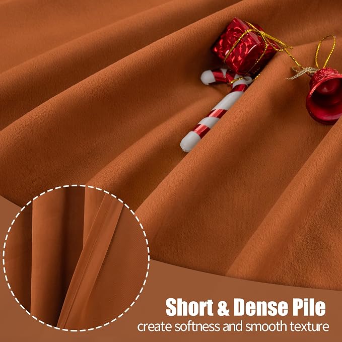 YoungsTex Burnt Orange Velvet Blackout Curtains for Living Room, Pumpkin Thermal Insulated Window Drapes with Grommet Privacy for Bedroom, 2 Panels, 52 X 90 Inch