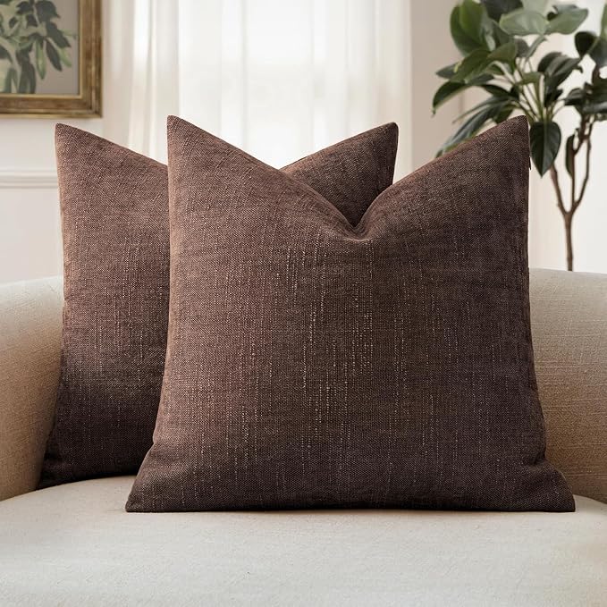 MIULEE Pack of 2 Decorative Throw Pillow Covers Soft Chenille Throw Pillows Solid Textured Cushion Covers for Couch Sofa Bedroom Living Room 18x18 Inch,Red Brown