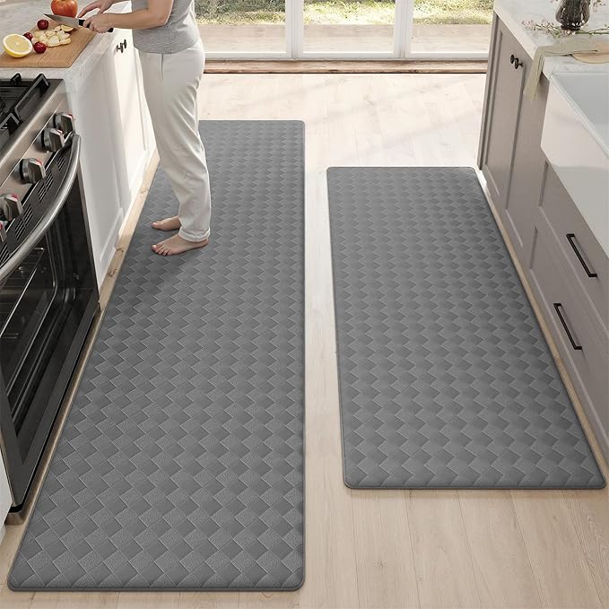 Color&Geometry Extra Wide Kitchen Mats Set 24x59+24x87, Anti Fatigue Cushioned Floor Mat, Waterproof Easy Clean Non Slip Runner for Sink Comfort Standing,Grey