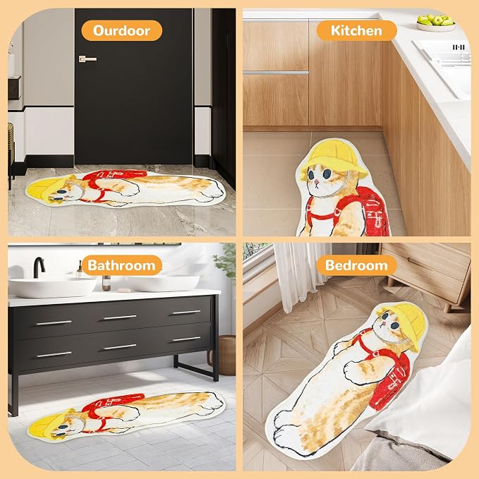 Cat Rugs, 1.3' X 3.9' Small Cute Irregular Shaped Rug for Bedroom Bathroom Room, Funny Cartoon Pet Area Carpet Kid Rugs, Cat Decor Dog Shaped Pet and Children Entryway Runner Rug (F Red Backpack)
