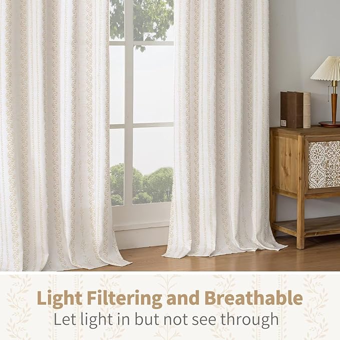 BGment Boho Curtains Leaf Floral Print Cottage Core Botanical Curtains for Living Room Light Filtering Curtain 84 Inch Long for Farmhouse Rustic, Each 52 Inch Wide, 2 Panels Set, Sand