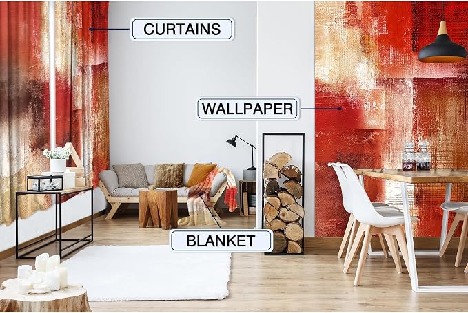 MESHELLY Abstract Red Curtains 42Wx63H Inch Rod Pocket Rustic Burgundy Brown Blocks Oil Painting Farmhouse Bedroom Window Drapes Modern Aesthetic Printed Living Room Window Treatment