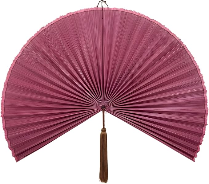 SUCHUBU Decorative Pink Wall Fan, 47" Handcrafted Asian Wall Decor, Large Japanese Art Hanging, Pastel Boho Chic Decor, Elegant Bamboo Weaving for Living Room (Pink, Large)