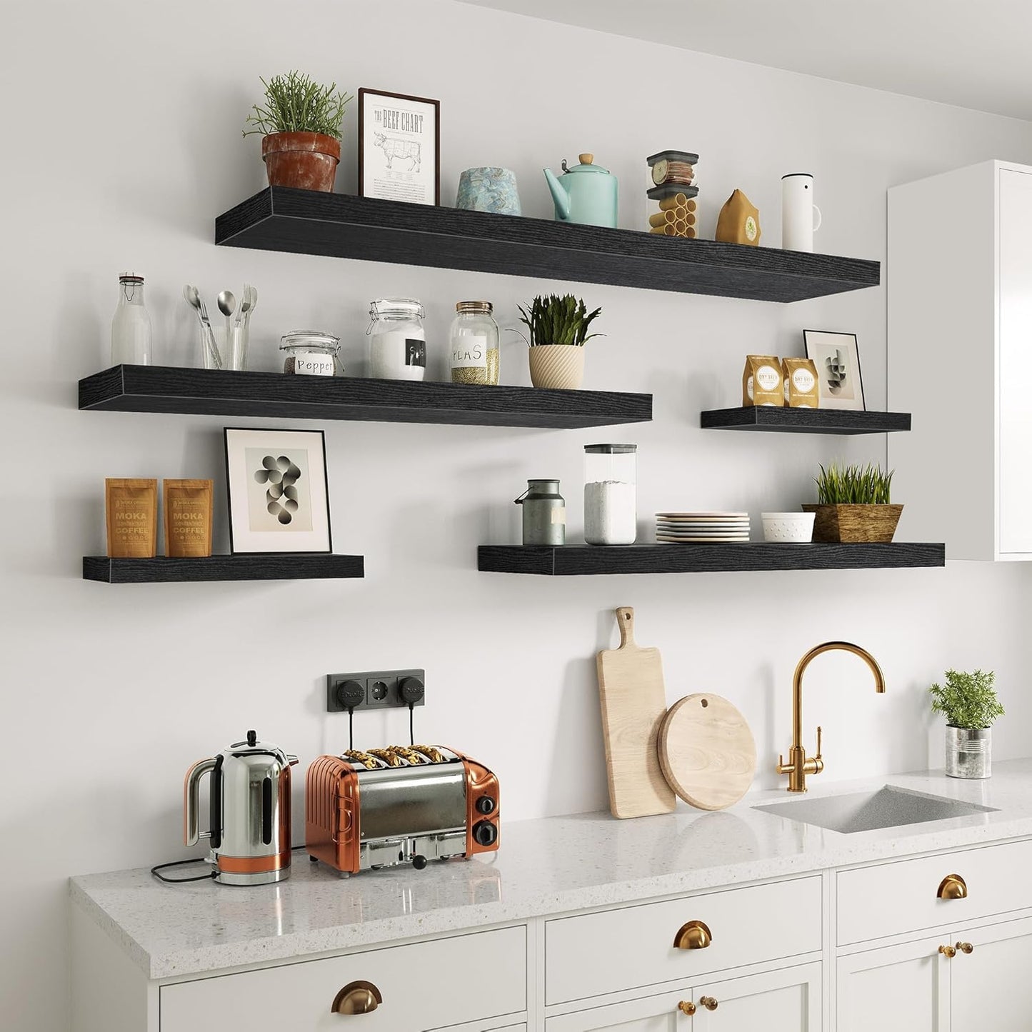 Single Floating Shelves 36 inch Long, Large 10 in Deep Wall Shelves Heavy Duty 70 lbs for Bedroom, Bathroom, Living Room, Kitchen, Office, Modern Shelf Home Decor, Set of 1, Black