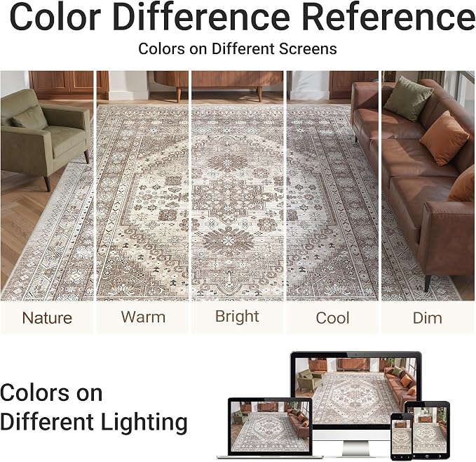 befbee 2x3 Entryway Rug Small Washable Kitchen Rugs Non Slip Front Door Rug Foldable Thin Carpet Low Pile Area Rug for Dining Room Entry Bedroom(Brown/Beige,2'x3')