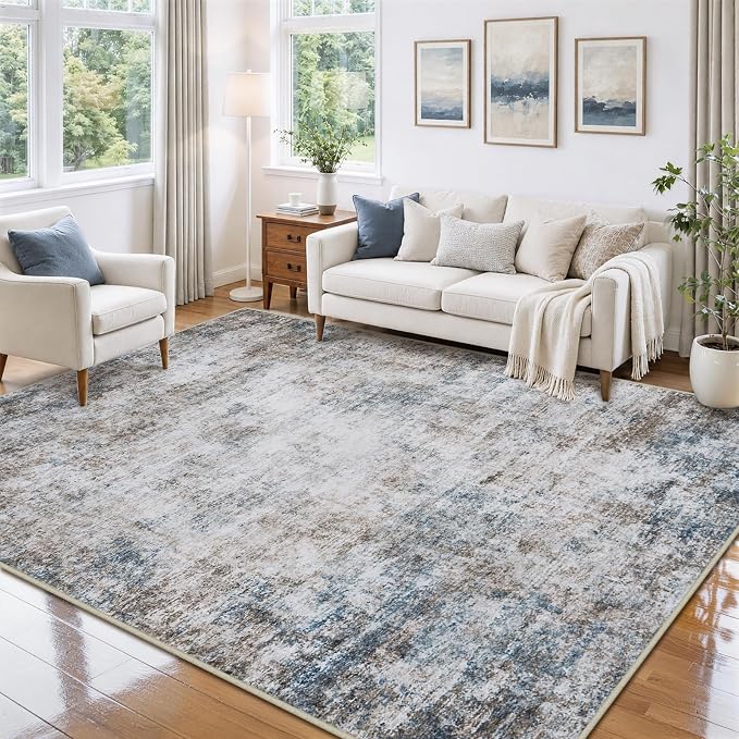 5x7 Area Rugs for Living Room Rug Washable: Abstract Rug for Dining Room Bedroom Carpet Non Slip 5 by 7 Indoor Modern Nursery Home Office White Brown Blue
