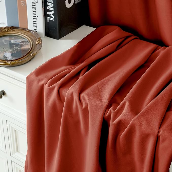 YoungsTex Terracotta Velvet Curtains 84 Inches Long, Rust Blackout Drapes | Room Darkening with Grommet Fall Decor for Bedroom Living Room Window, 2 Panels, 52 X 84 Inch