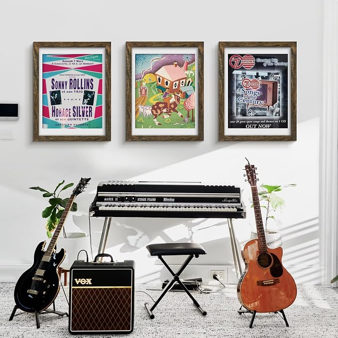 Picrit 18x24 Picture Frame 3 Pack, Wooden Brown Rustic Poster Frame, Display Poster 16 x 20 with Mat or 18 x 24 without Mat for Horizontal or Vertical Wall Mounting