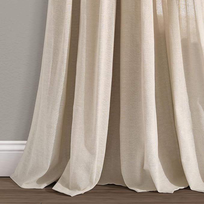 Lush Decor Linen Button Window Curtain Panel, Single, 40" W x 95" L, Dark Linen- Country Curtains - Rustic Decor - Color Block - Modern Farmhouse Curtains