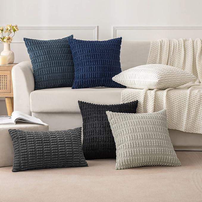 MIULEE Pack of 2 Corduroy Decorative Throw Pillow Covers 20x20 Inch Soft Boho Striped Pillow Covers Modern Farmhouse Home Decor for Sofa Living Room Couch Bed Dark Grey