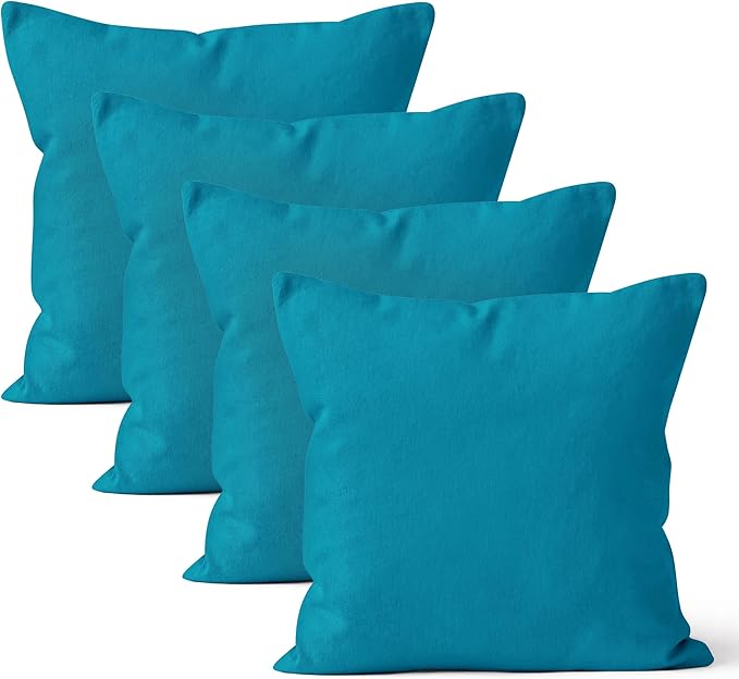 Encasa XO Throw Pillow Covers 18x18 in Set of 4 Azul Blue | No Inserts | Cotton Pillow Covers for Living Room, Bed, Sofa, Couch | Decorative Cushion Covers with Improved Zipper