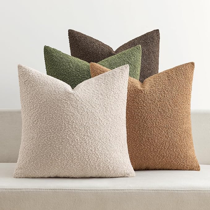 MIULEE Pack of 4 Decorative Textured Boucle Throw Pillow Covers | 20x20 Inch Green Brown Accent Pillow Cases Soft Couch Cushion Covers Modern Farmhouse Boho Sofa Bed Livingroom Home Decor