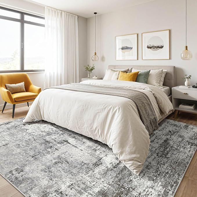 5x8 Area Rug Living Room: Washable Large Abstract Soft Rugs Stain Resistant Indoor Floor Non-Slip Accent Carpet for Women Men Modern Home Enthusiasts Aged 25-45 - Bedroom Nursery Playroom- Gray