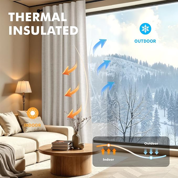 MIULEE 100% Blackout Linen Curtains for Bedroom, Birch Solid Luxury Decor Thermal Insulation Room Darkening Drapes for Living Room Back Tab Rod Pocket 42 x 63 Inches, 2 Panels
