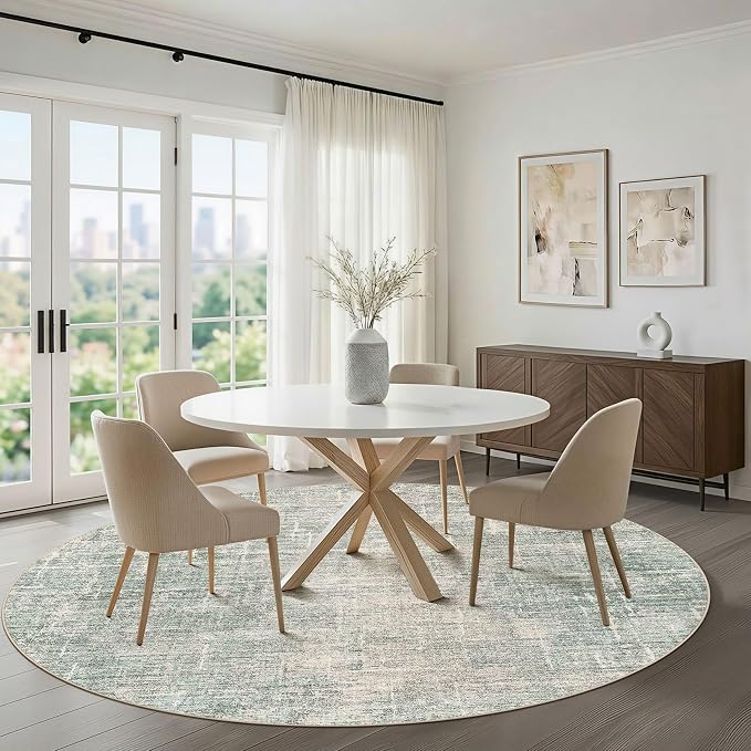 10ft Round Rug Living Room: 10x10 Washable Large Neutral Green Circle Area Rug Abstract Soft Modern Stain Resistant Indoor Floor Non-Slip Carpet for Bedroom Nursery Kids Office Playroom Dining Room