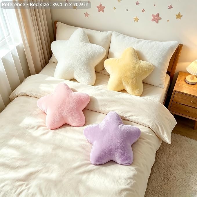 Star Pillow Cute Decorative Throw Pillows, Light Purple, 15.4" x 15.4" | Star Shaped,Soft and Comfortable, Floor Cushion, For Couch Bed Sofa, Living Room Bedroom Decor