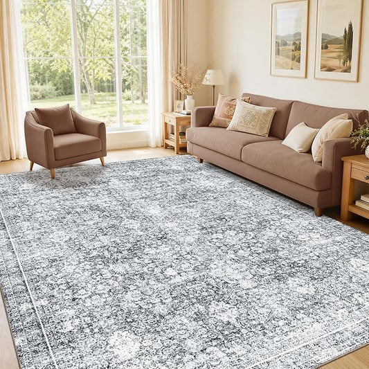 Sasttie 6x9 Area Rugs, Ultra-Soft Washable Rug, Low Pile Foldable Thin Carpets with Non-Slip Backing, Skin-Friendly Stain Resistant Carpet for Living Room, Bedroom, Kitchen, Dorm, 6x9, Light Grey
