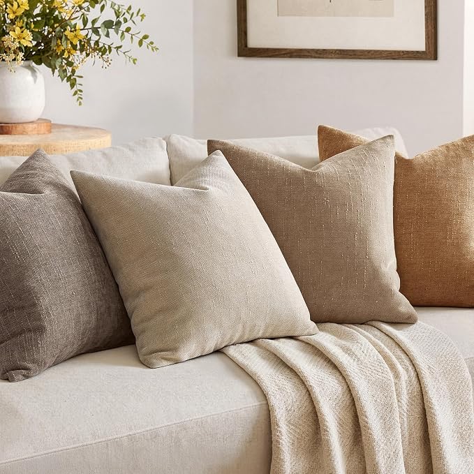 MIULEE Pack of 2 Decorative Throw Pillow Covers Soft Chenille Throw Pillows Solid Textured Cushion Covers for Couch Sofa Bedroom Living Room 18x18 Inch, Beige