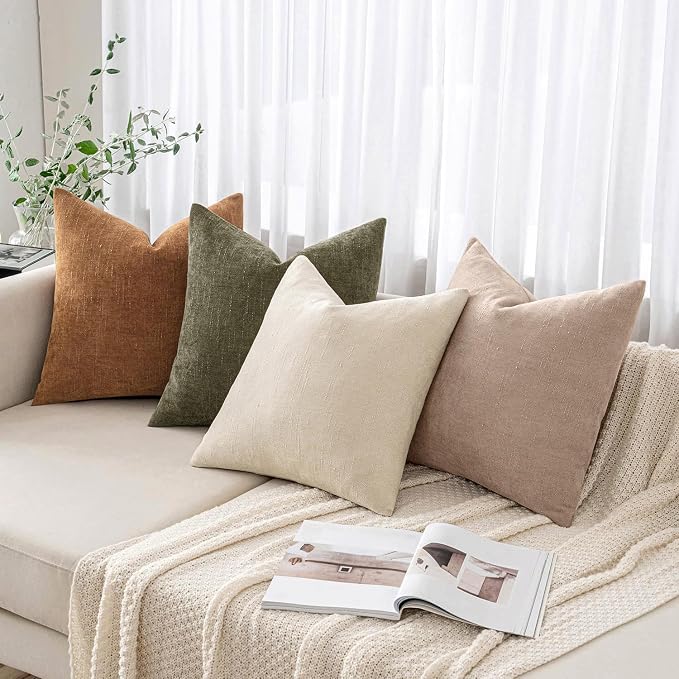 MIULEE Pack of 2 Decorative Throw Pillow Covers Soft Chenille Euro Throw Pillows Solid Textured Cushion Covers for Couch Sofa Bedroom Living Room 24x24 Inch,Irish Cream
