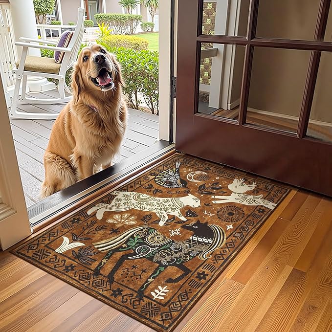 jinchan 2x3 Cute Area Rug Kids Washable Fun Rug Earthy Brown Starlit Boho Small Mat Non Slip Doormat Lightweight Soft Cozy Animal Throw Carpet for Entryway Nursery Playroom Bedside Bathroom