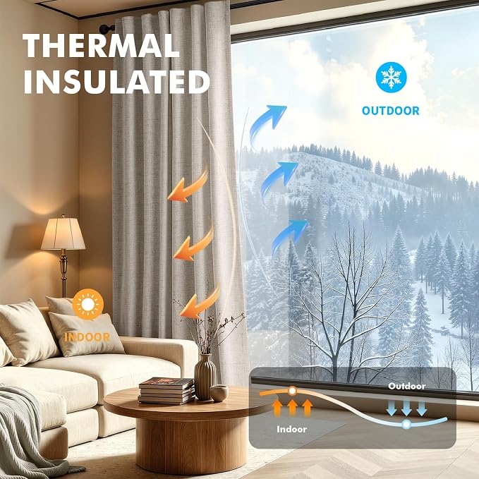 MIULEE 100% Blackout Linen Curtains for Bedroom, Stone Solid Luxury Decor Thermal Insulation Room Darkening Drapes for Living Room Back Tab Rod Pocket 42 x 72 Inches, 2 Panels