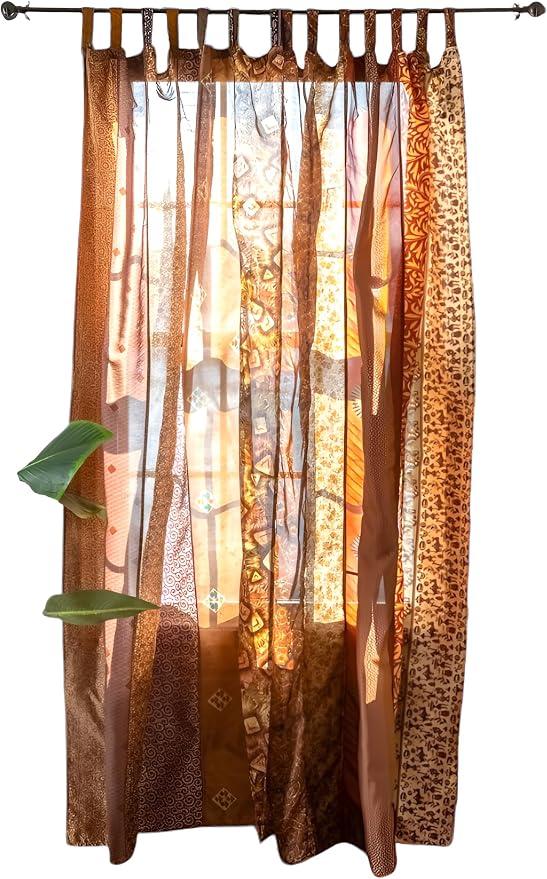 Assorted Hippie Colorful Curtains Light-Filtering – Boho Curtains, Bed Canopy Panel, Tapestry or Window Treatment Patchwork Brown Color (84 X 43 Inches)