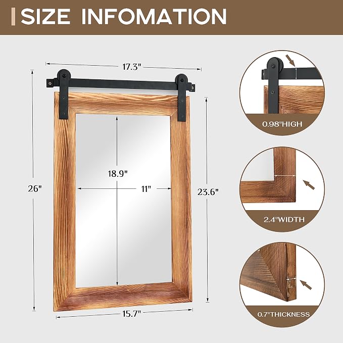 COGOOD Bathroom Mirrors for Over Sink - 26" X 17" Farmhouse Barn Door Wall Mirror for Bathroom, Living Room, Entryway Wall Decorative Brown